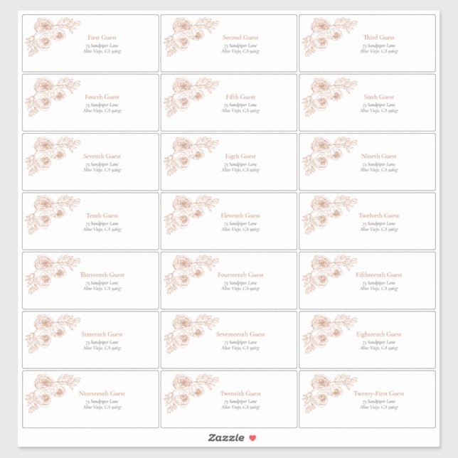 Burnt Orange Floral Line Art Guest Address Sticker (Blatt)