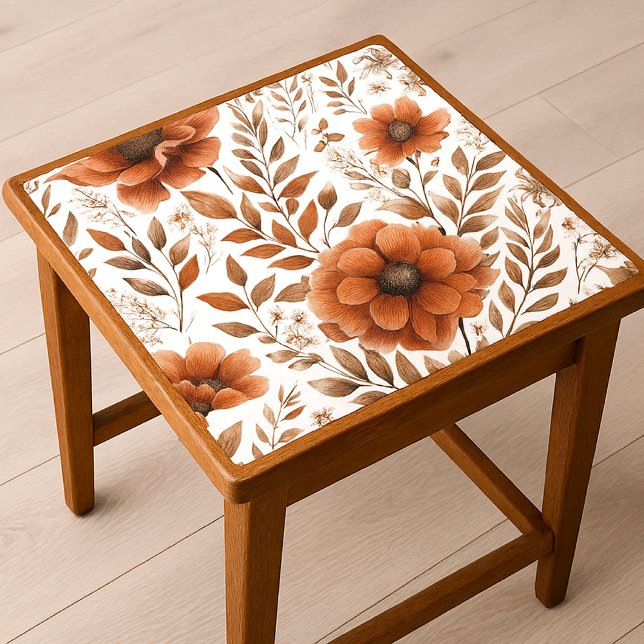 Burnt Orange Floral on White Seidenpapier (Von Creator hochgeladen)