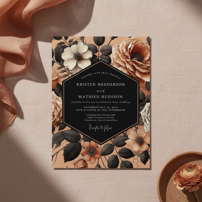 Burnt Orange Floral Opulence Wedding Einladung (Von Creator hochgeladen)