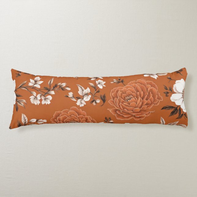 Burnt Orange Floral Pattern Seitenschläferkissen (Vorderseite)