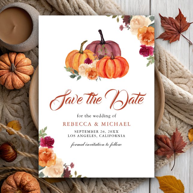 Burnt Orange Floral Pumpkin Wedding Save The Date (Von Creator hochgeladen)