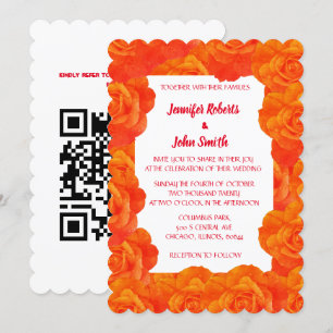 Burnt Orange Floral QR Code Rose Blume Hochzeit Einladung