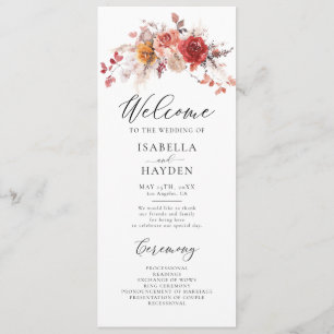 Burnt Orange Floral Rustic Herbst Herbsthochzeit Programm