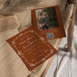 Burnt Orange Floral Terracotta QR Code Wedding Einladung