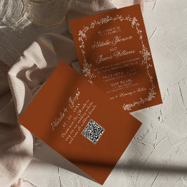 Burnt Orange Floral Terracotta QR Code Wedding Einladung