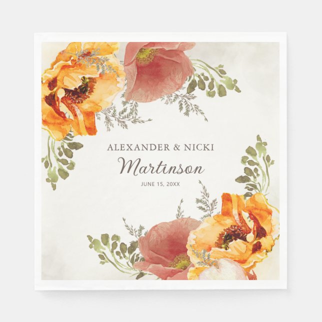 Burnt Orange Floral Wedding Reception Bride Groom Serviette (Vorderseite)