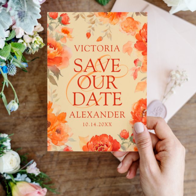 Burnt Orange Floral Wedding Save The Date (Von Creator hochgeladen)