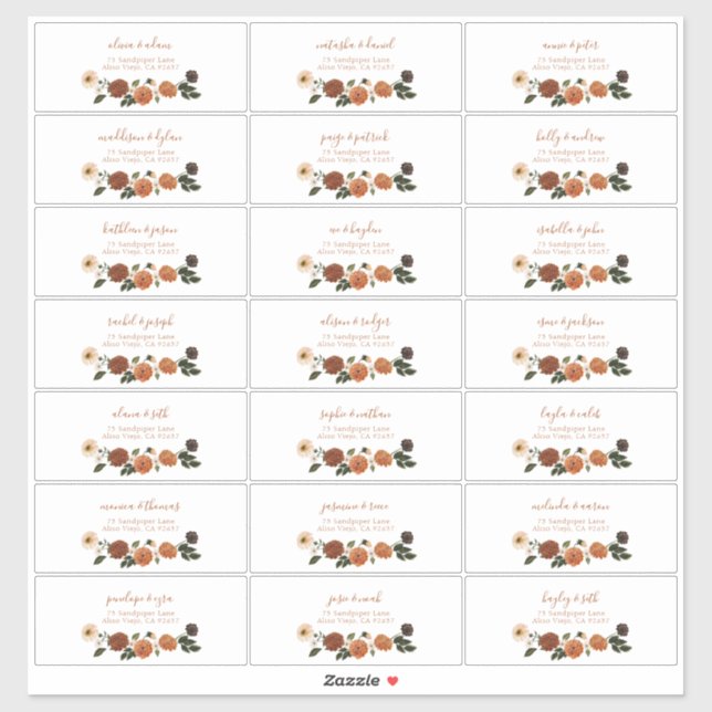 Burnt Orange Floral Wreath Gastadresse Aufkleber (Blatt)