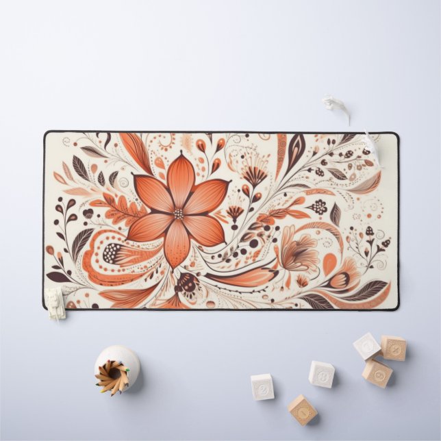 Burnt Orange Folk Floral Schreibtischunterlage (Kindertisch)