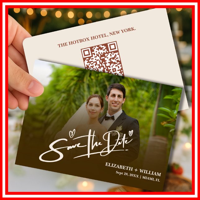 Burnt Orange Foto QR Code Elegante Hochzeit Save The Date (Von Creator hochgeladen)