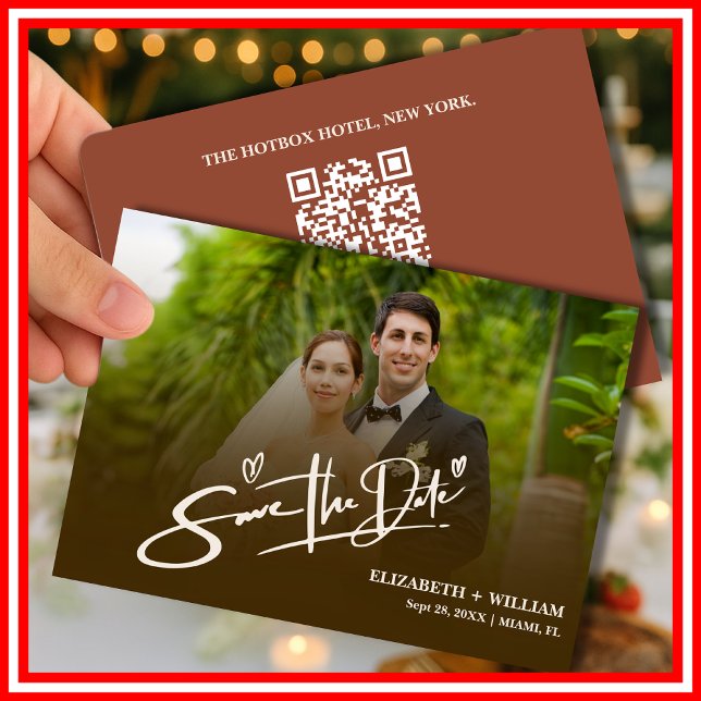Burnt Orange Foto QR Code Elegante Hochzeit Save The Date (Von Creator hochgeladen)