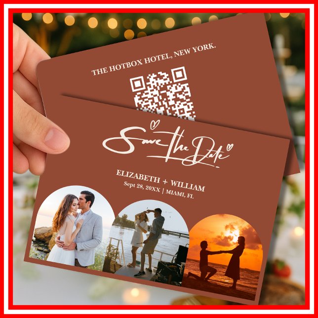 Burnt Orange Foto QR Code Elegante Hochzeit Save The Date (Von Creator hochgeladen)