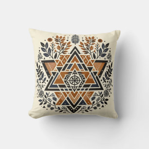 Burnt Orange Geometric Botanical Throw Pillow Kissen