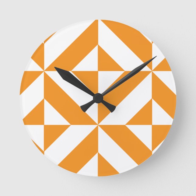 Burnt Orange Geometric Deco Cube Pattern Runde Wanduhr (Vorderseite)