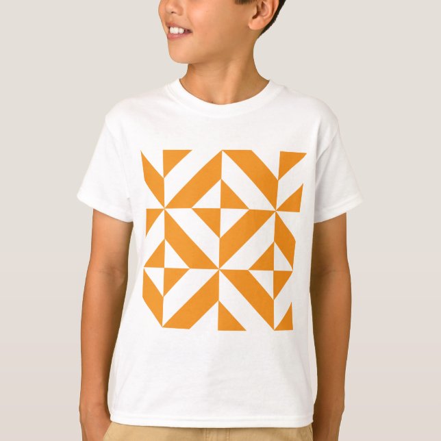 Burnt Orange Geometric Deko Cube Pattern T-Shirt (Vorderseite)