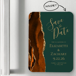 Burnt Orange Gold Agate Dark Green Save the Date Magnet