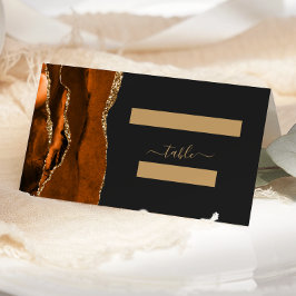 Burnt Orange Gold Agate Dark Wedding Platzkarte