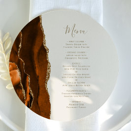 Burnt Orange Gold Agate Elfenbeinrunde Hochzeit Menükarte