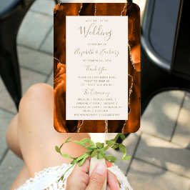 Burnt Orange Gold Agate Ivory Wedding Program Fächer