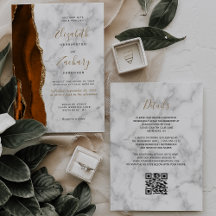 Burnt Orange Gold Agate Marble QR Code Wedding