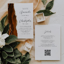 Burnt Orange Gold Agate QR Code Wedding Einladung