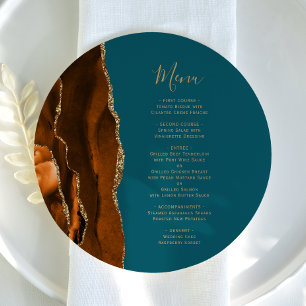 Burnt Orange Gold Aquamarine Round-Plate-Menü Menükarte
