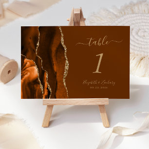 Burnt Orange Gold Brown Agate Wedding Tischnummer
