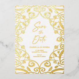 Burnt Orange Gold Floral Leaf Lace Wedding Folieneinladung