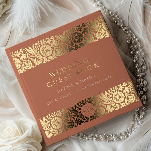 Burnt Orange & Gold Floral Wedding Gästebuch