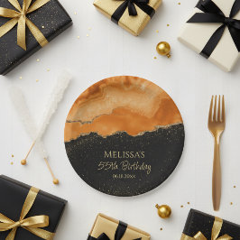 Burnt Orange Gold Glitter Watercolor Marble Pappteller