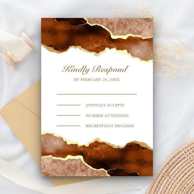 Burnt Orange Gold Terracotta Agate Marble Wedding RSVP Karte (Von Creator hochgeladen)