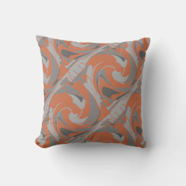 Burnt Orange Gray Charcoal Diagonal Twirls Motif  Kissen