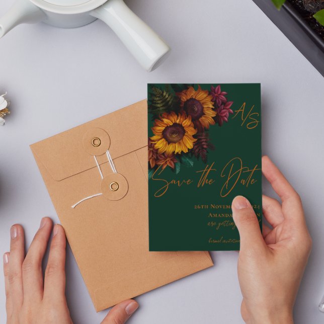 Burnt Orange Green Elegant Wedding Save the Date Magnetkarte (Burnt Orange Green Elegant Wedding Save the Date
Invitation)