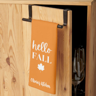Burnt Orange Hello Fall Personalisierter Name Geschirrtuch
