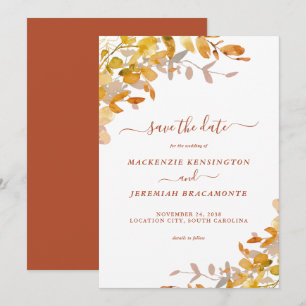 Burnt Orange Herbst Blätter Hochzeit speichern das Save The Date