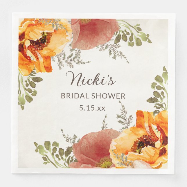 Burnt Orange Herbst Name des Brautparty Serviette (Vorderseite)