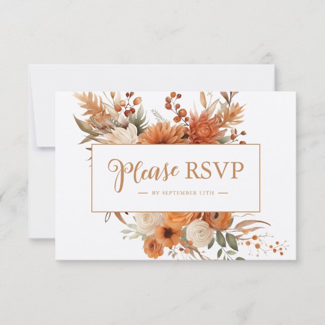 Burnt Orange Herbstblütenhochzeit Botanische Hochz RSVP Karte (Vorderseite)