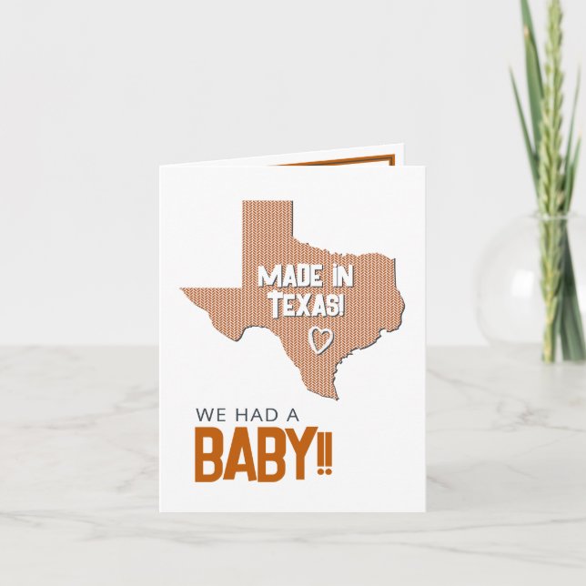 Burnt Orange Herringbone Made in Texas Foto Baby Ankündigung (Vorderseite)