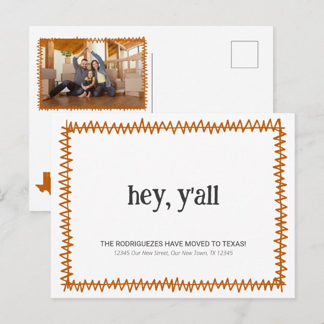 Burnt Orange Hey Y'all - nach Texas gezogen Postkarte (Vorne/Hinten)