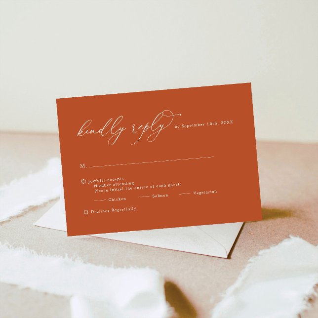 Burnt Orange Kindly Reply Wedding RSVP Karte (Von Creator hochgeladen)
