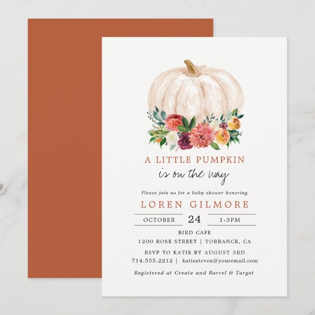 Burnt Orange Little Pumpkin Baby Shower Einladung (Vorne/Hinten)