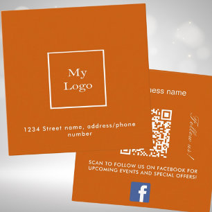 Burnt orange Logo QR Code Facebook folgen uns Quadratische Visitenkarte