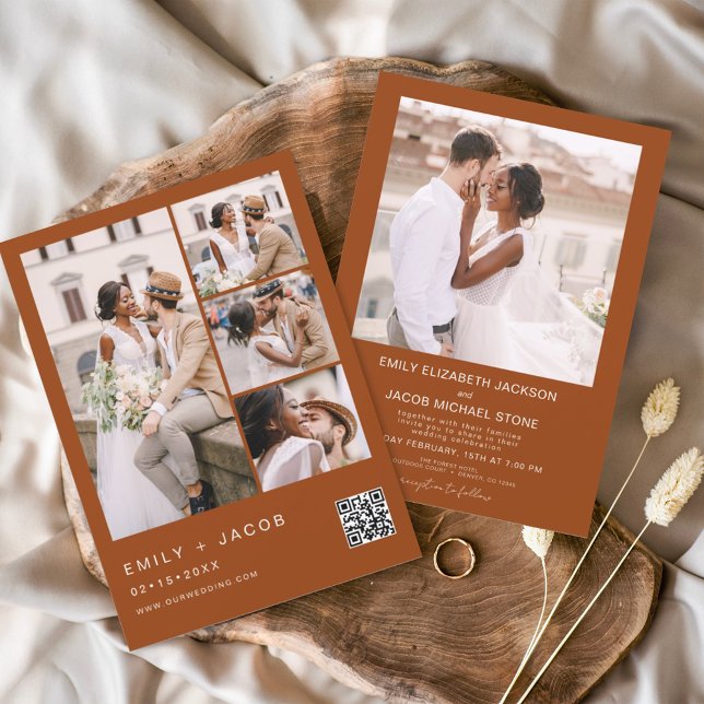 Burnt Orange Minimalistisch Foto QR Code Hochzeit Einladung (Von Creator hochgeladen)