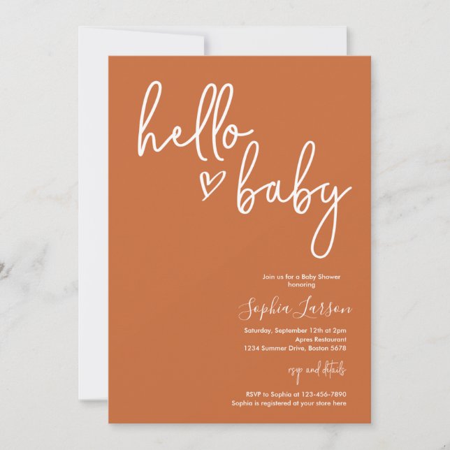 Burnt Orange Minimalistisch Modern Boho Babydusche Einladung (Vorderseite)
