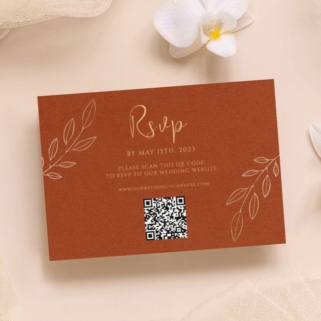Burnt Orange Modern Boho Wedding RSVP QR Code Karte (Burnt Orange Modern Boho Wedding RSVP QR Code)