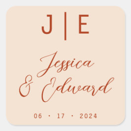 Burnt Orange Monogram Elegant Script Couple Name Quadratischer Aufkleber