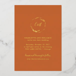 Burnt Orange Monogram Floral Wreath Script Hochzei Folieneinladung