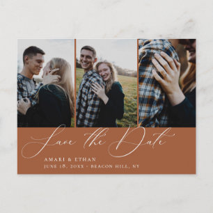 Burnt Orange Multi-Foto Save the Date Ankündigungspostkarte