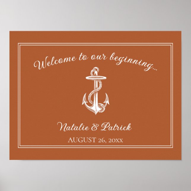 Burnt Orange Nautical Anchor Wedding Poster (Vorne)