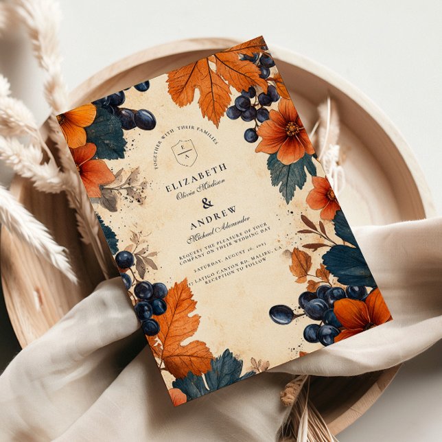 Burnt Orange & Navy Berries Hochzeit Einladung (Von Creator hochgeladen)